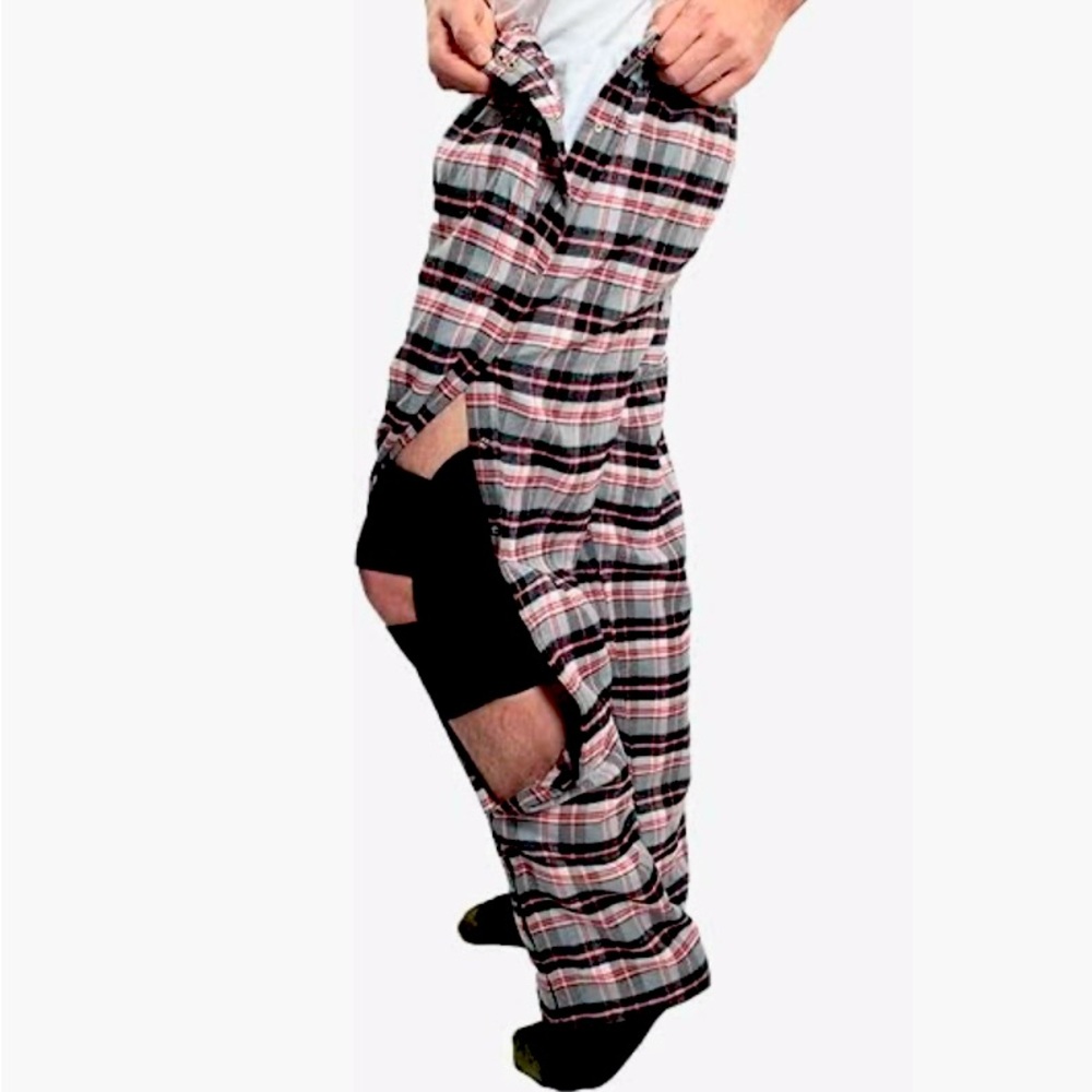 Inspired comforts L post surgical tearaway snap pants plaid cotton elastic waist